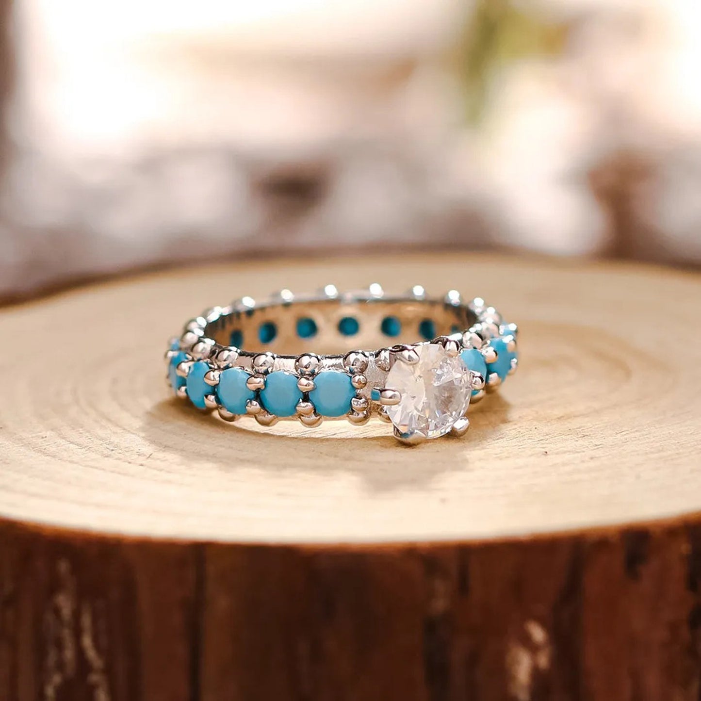 Bague en argent sterling 925 avec zircon turquoise artificiel incrusté