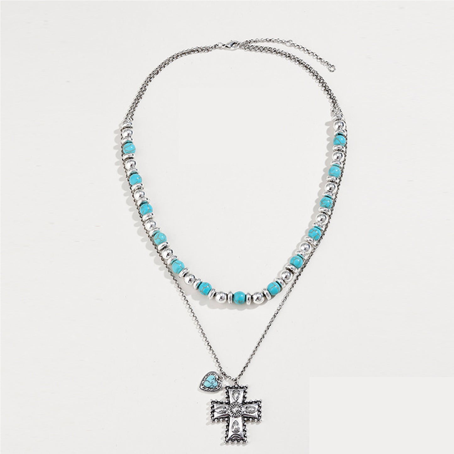 Collier croisé double couche en perles turquoise artificielles