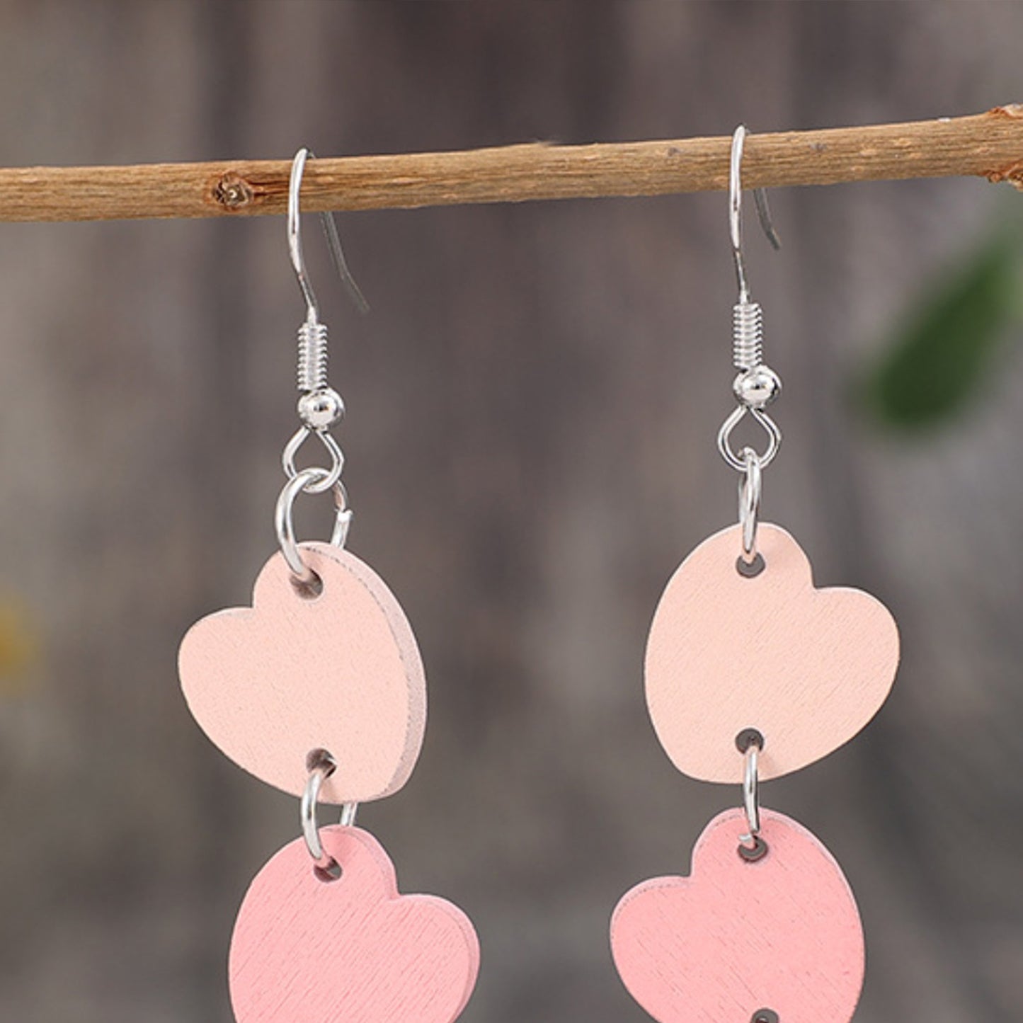 Boucles d'oreilles pendantes en bois cœur