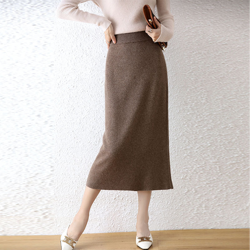 Women's Mid-length High Waist Pure Wool Skirt Hip Skirt