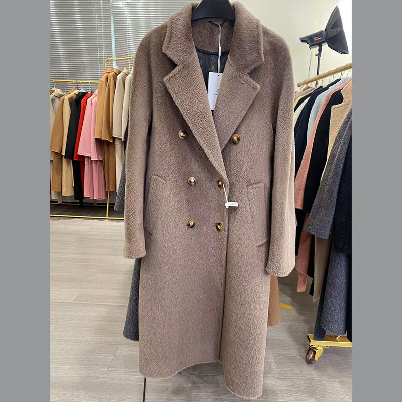 Manteau d'hiver en laine et cachemire épais mi-long pour femme