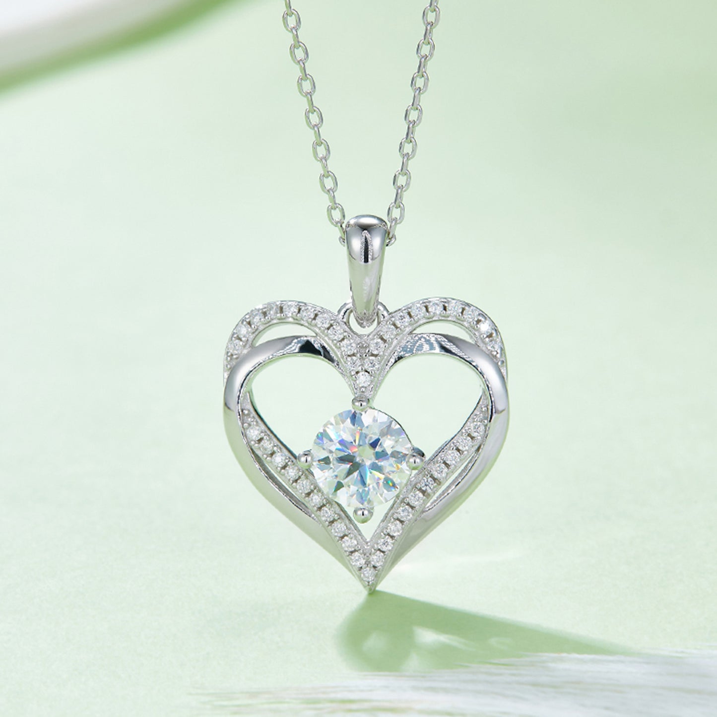 Collier coeur en argent sterling 925 moissanite 1,2 carat