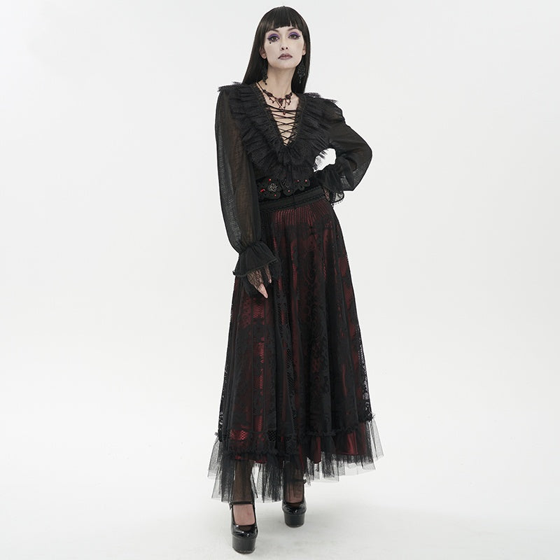 Women's Punk Goth Lace Lace-up Dress Shirt