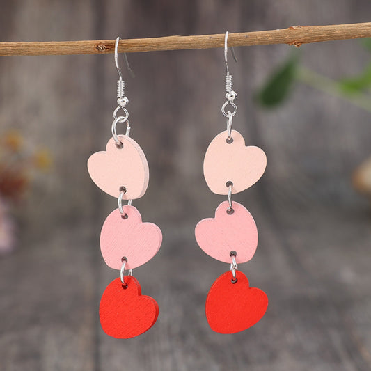 Boucles d'oreilles pendantes en bois cœur