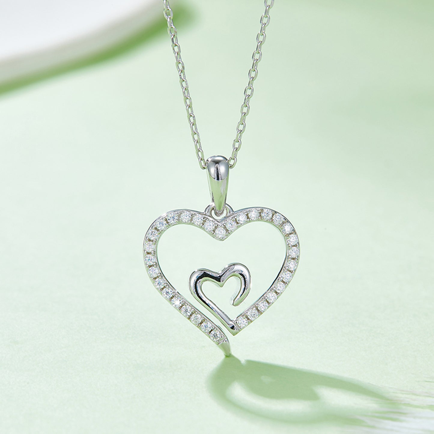 Collier pendentif coeur en argent sterling Moissanite 925