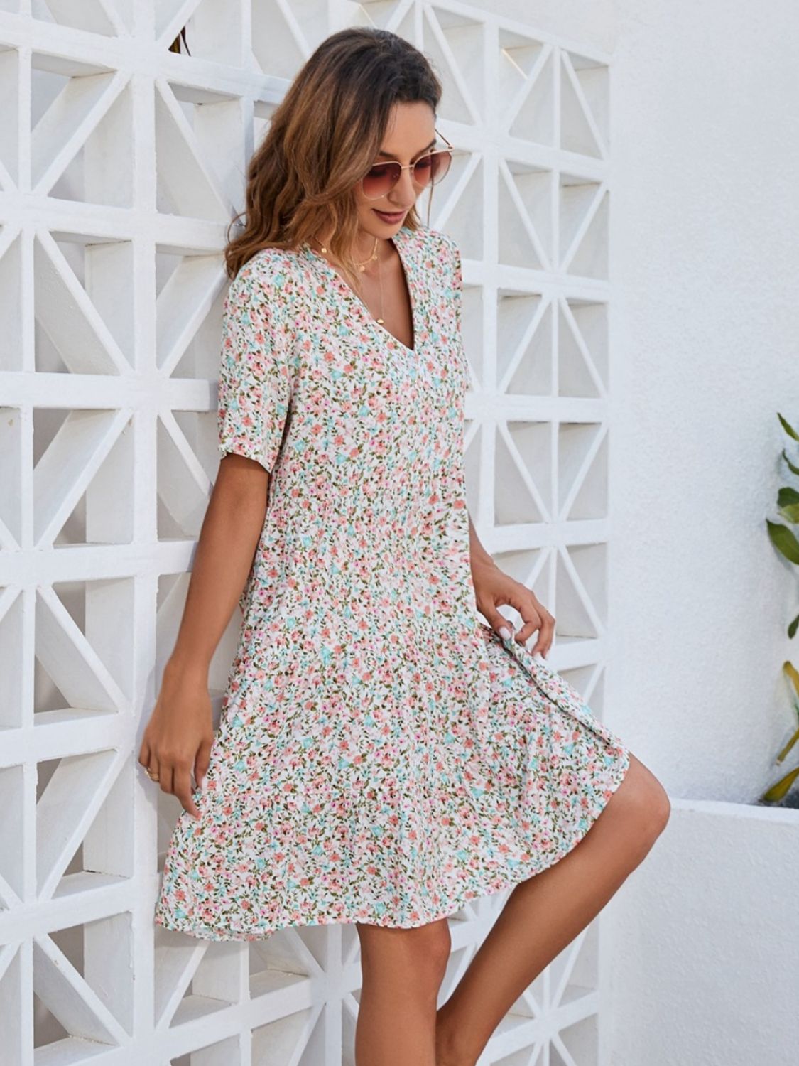 Ditsy Floral V-Neck Mini Dress