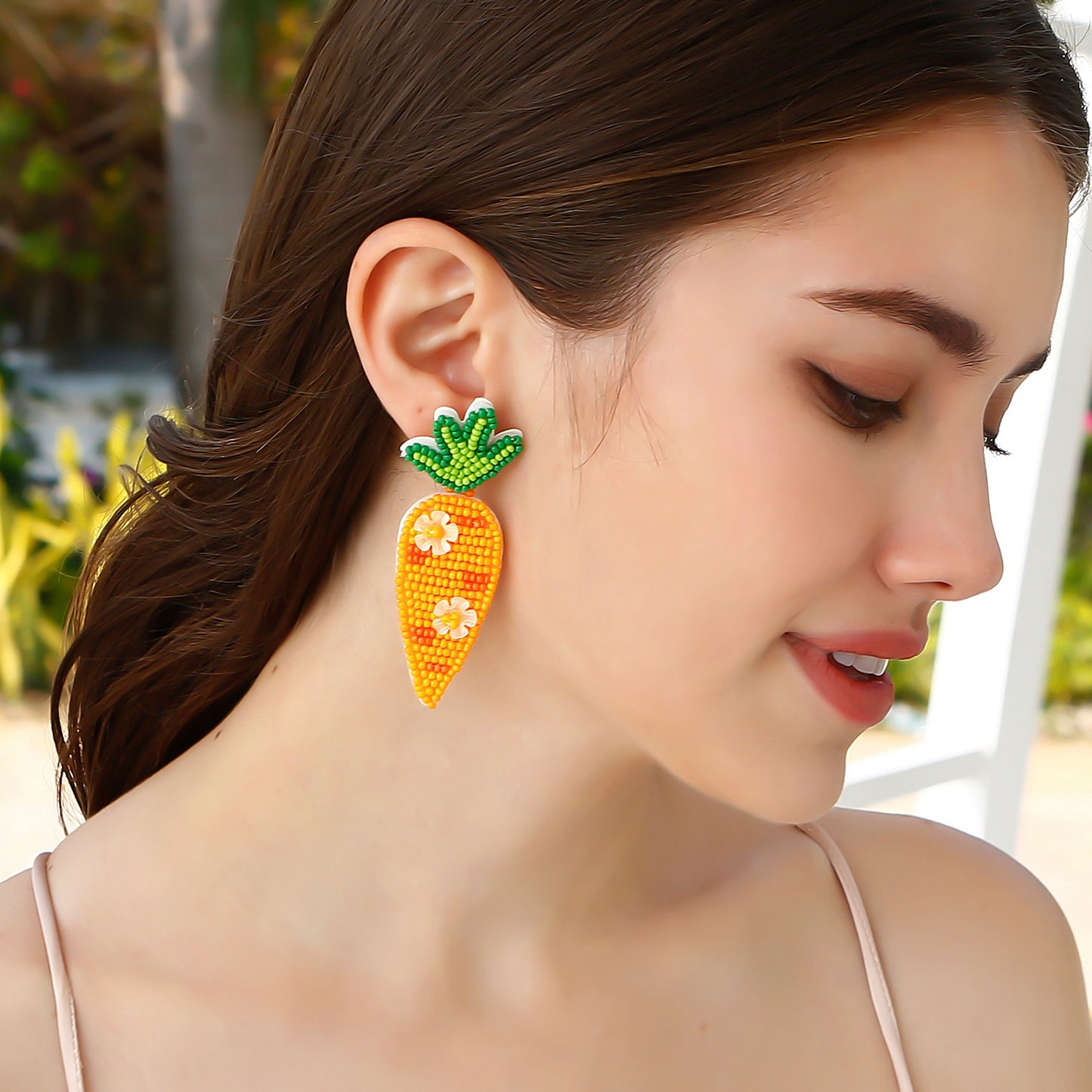 Boucles d'oreilles carottes à paillettes et perles en acier inoxydable