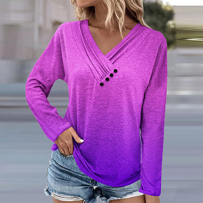 Women's Long Sleeve Gradient T-shirt Top