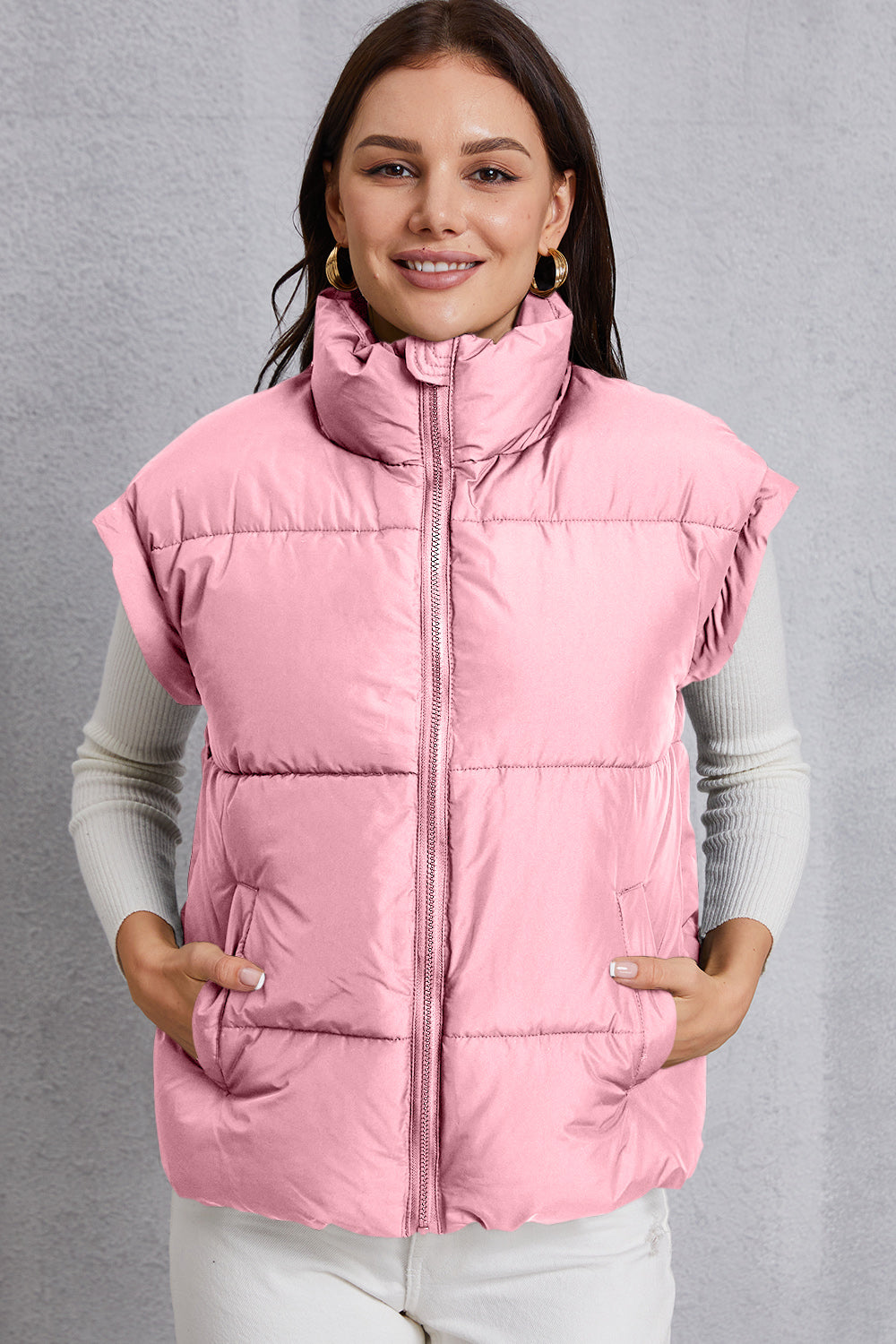 Manteau gilet avec poche et col roulé zippé