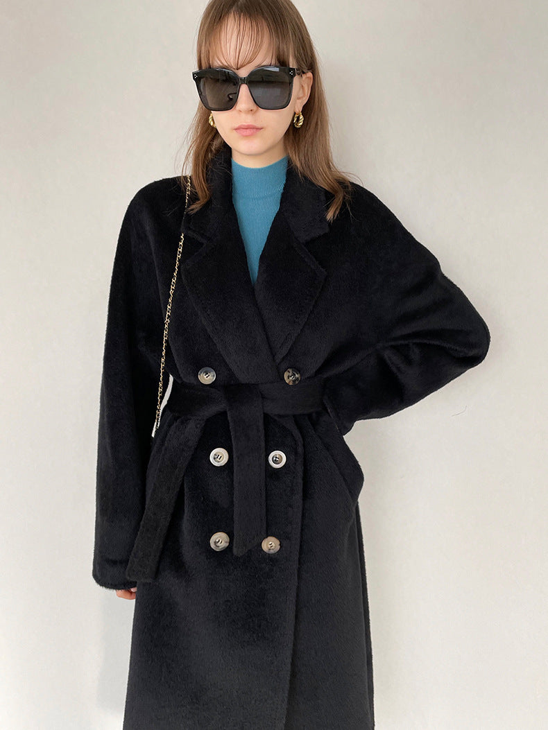 Manteau d'hiver en laine et cachemire épais mi-long pour femme