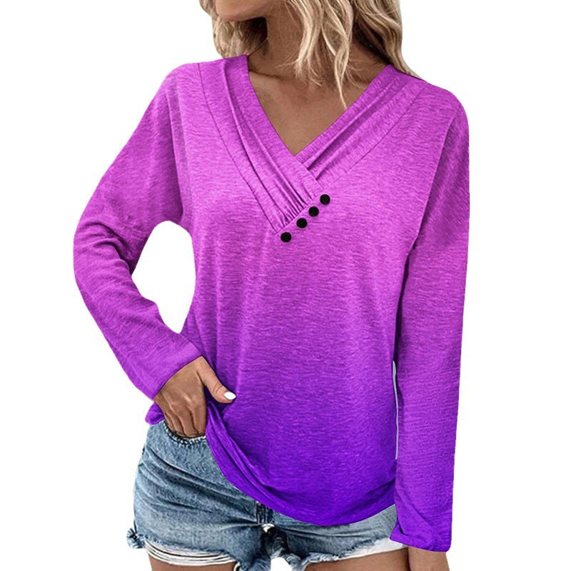 Women's Long Sleeve Gradient T-shirt Top