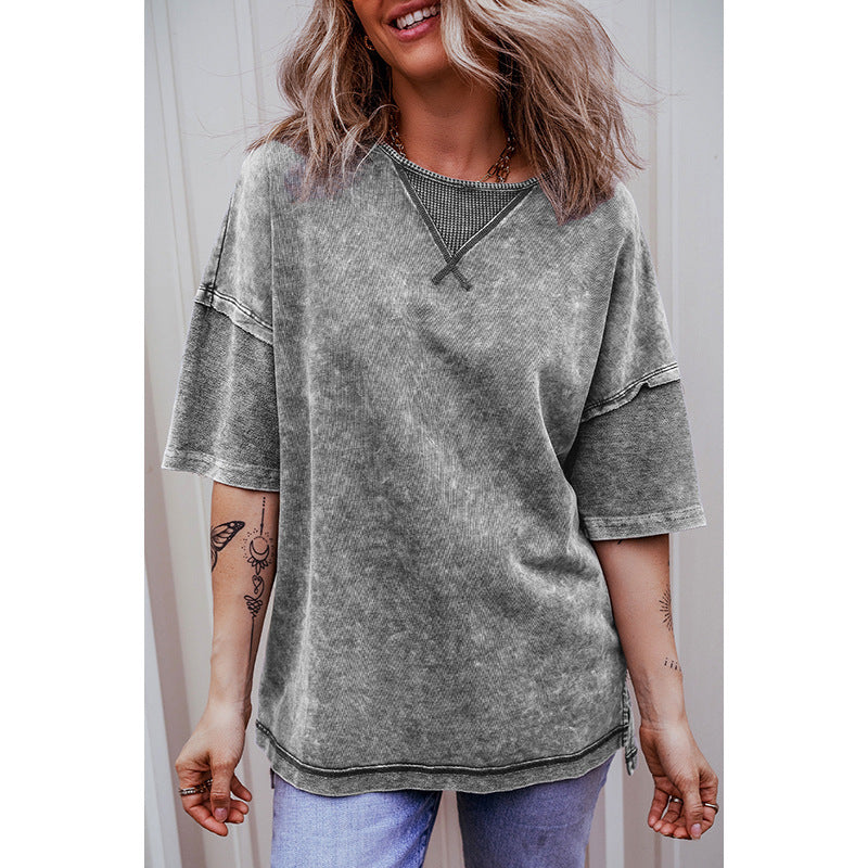 Pull Femme Col Rond Demi Manches Ample Manches Courtes