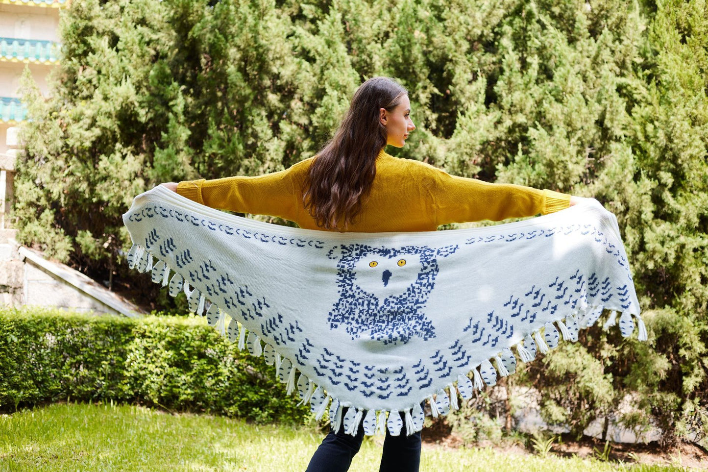 Châle hibou en laine tricotée pour femme