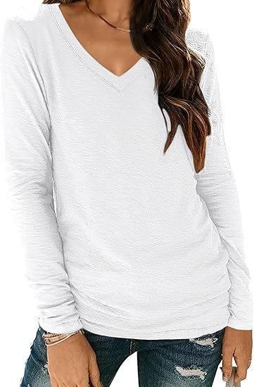 T-shirt ample à manches longues et col en V pour femme