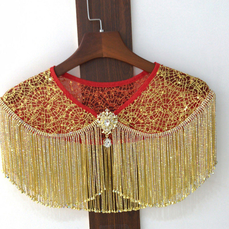 Xiuhe Châle Mariage Mariage Rouge Or Gland Dentelle Robe Traditionnelle