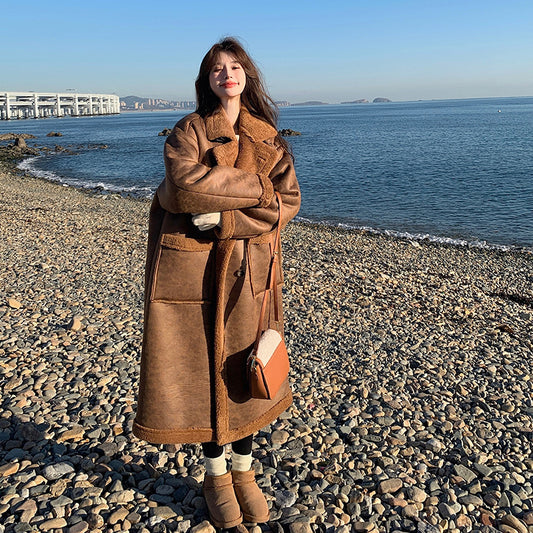 Abrigo de lana de cordero de doble cara de invierno para mujer