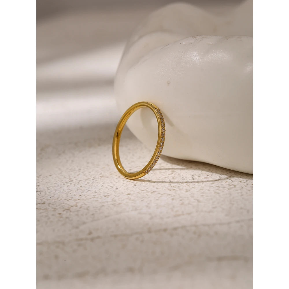 Yhpup – bague Simple en acier inoxydable pour femmes, Zircon cubique doré plaqué 18 K, breloque minimaliste, bijoux tendance à la mode