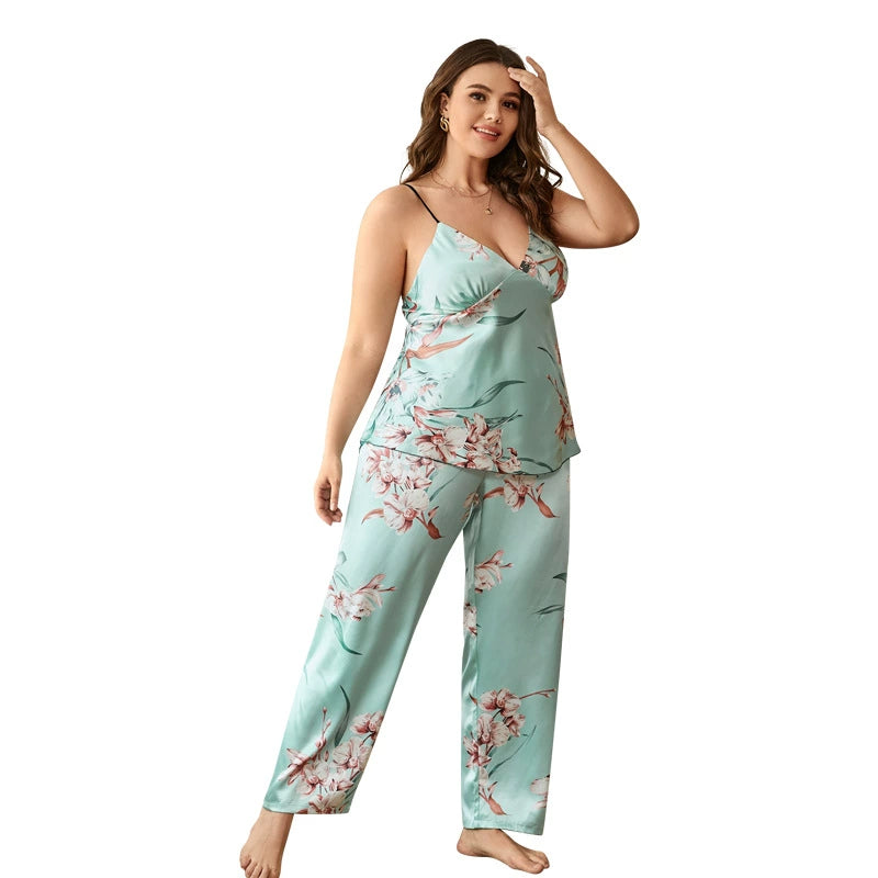 100.00 kg grande taille dames grande taille pyjamas en soie glacée grosses femmes grande taille pyjamas ensemble 2 pièces 5x