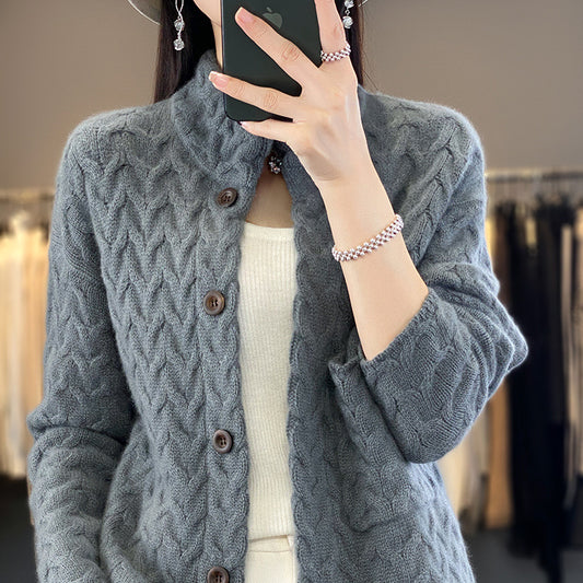 Women's Loose Stand Collar Long Sleeve Knitted Sweater