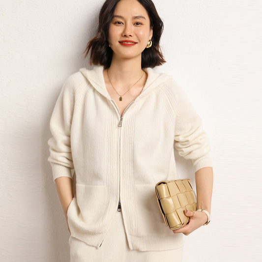 Manteau cardigan tricoté ample à capuche pour femme