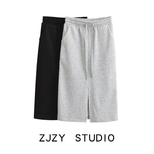 ZR mode Style Za vêtements pour femmes minorité française décontracté mi-long longue longueur Style inactif taille élastique avant fente jupe