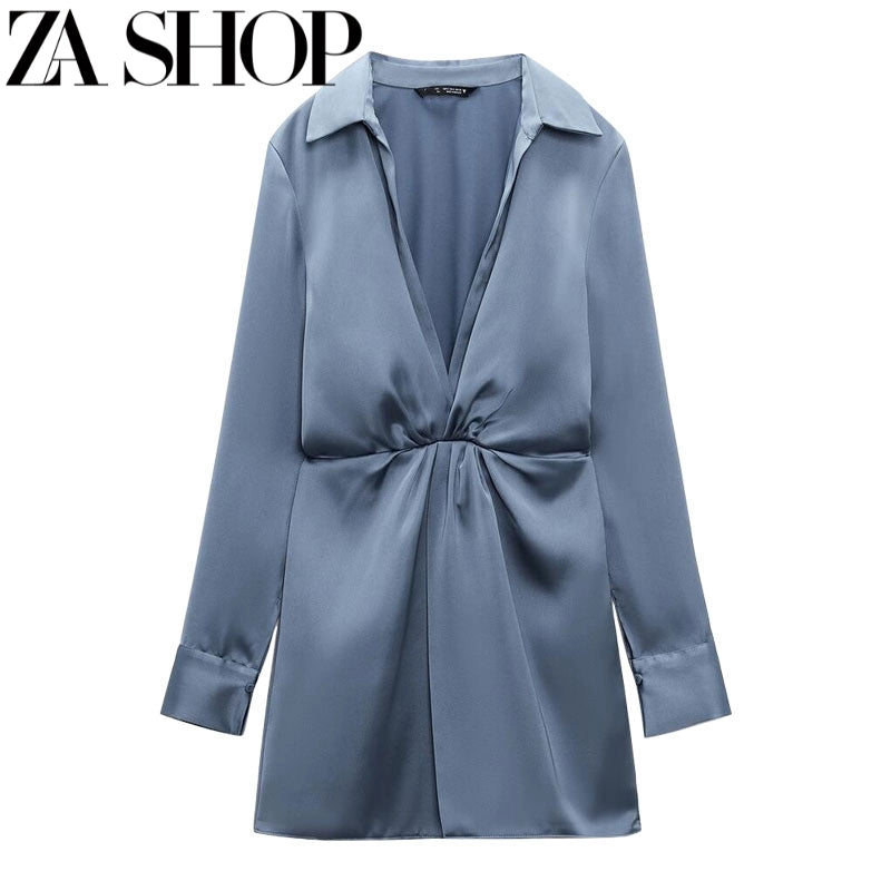 Za automne nouveau femmes taille serré mince à la recherche élégante Mini jupe soie Satin Texture robe 9097371