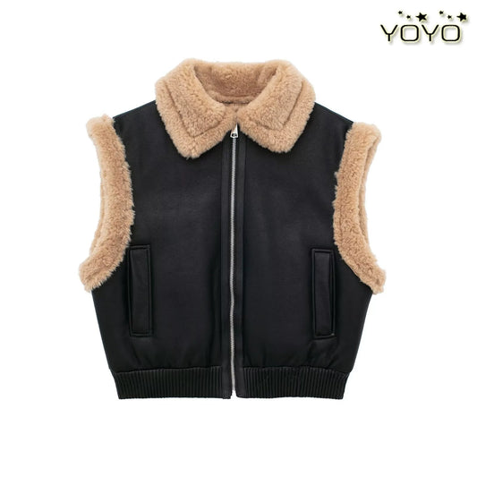 Yoyo mode Style exportation femmes nouveau 2023 décontracté col de chemise sans manches court Double face pilote gilet