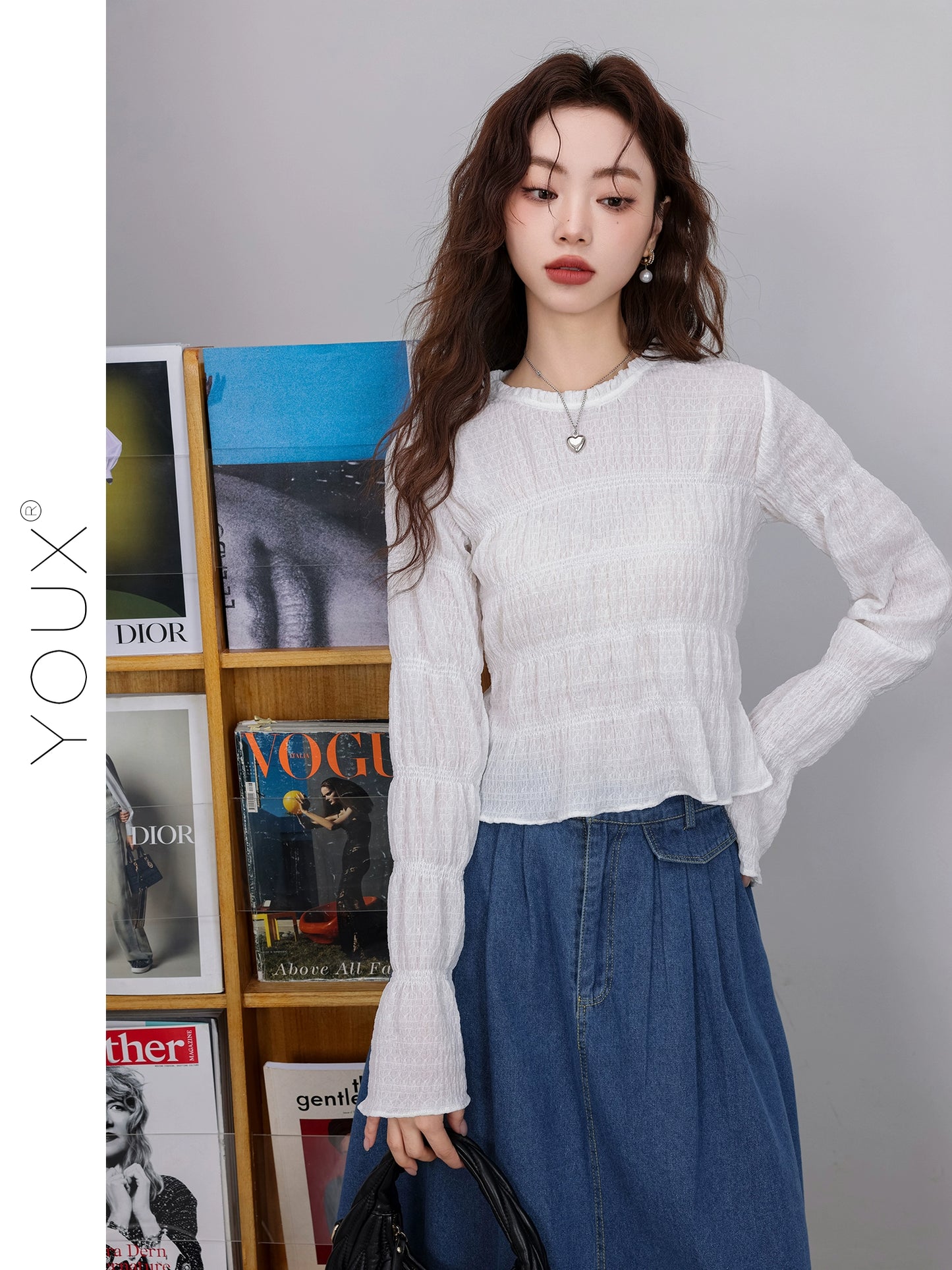 Youx – chemise blanche à manches longues et col rond, mode automne