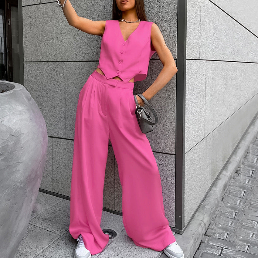 Conjunto de dos piezas de pantalón y chaleco corto para mujer