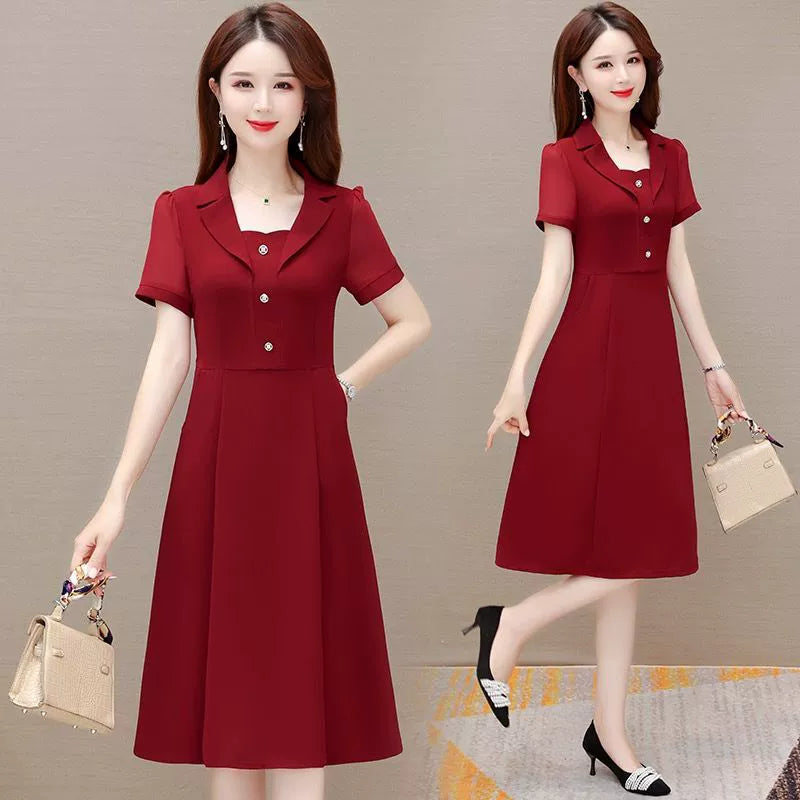 Women's New Popular Temperament Red Cotton and Linen Dress