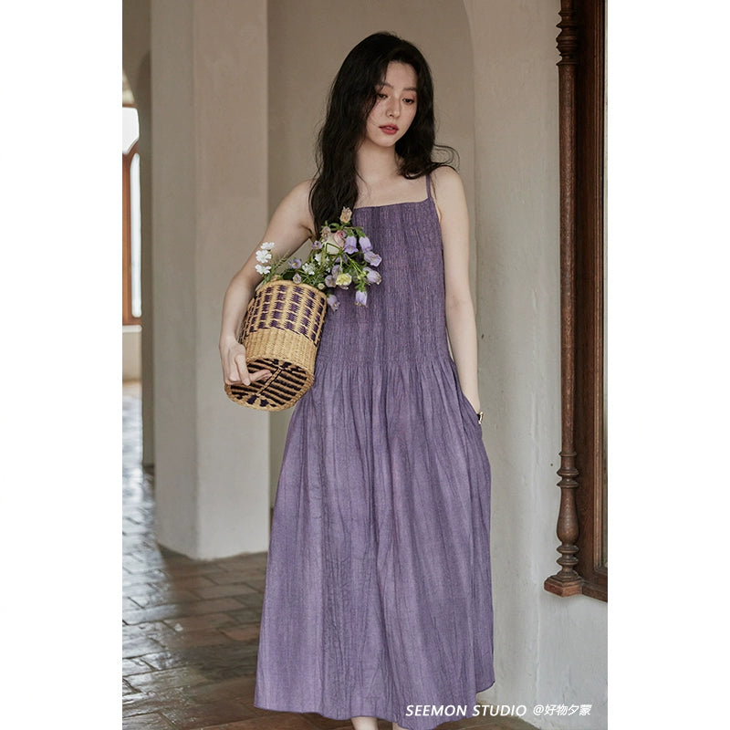 [Nouveau produit 10% de réduction] été doux petit élégant Style de Niche violet élégant intérieur Match français jupe à bretelles pour les femmes