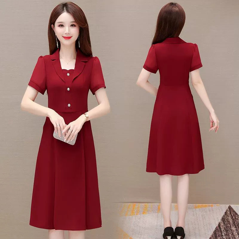 Women's New Popular Temperament Red Cotton and Linen Dress