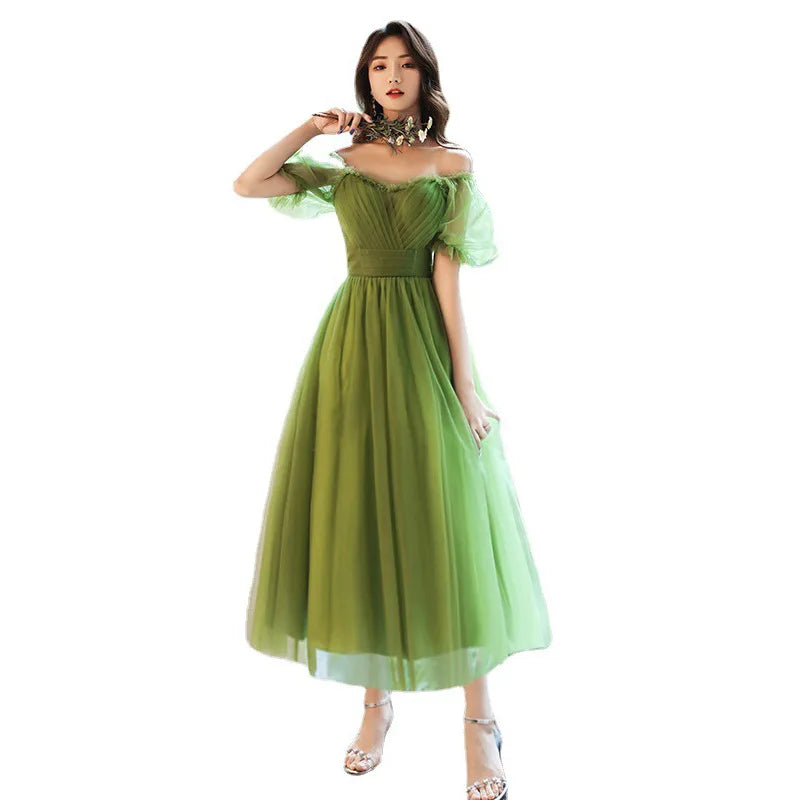 Amarillo hierba verde sudor señora chica mujeres princesa dama de honor banquete fiesta baile vestido de fiesta envío gratis