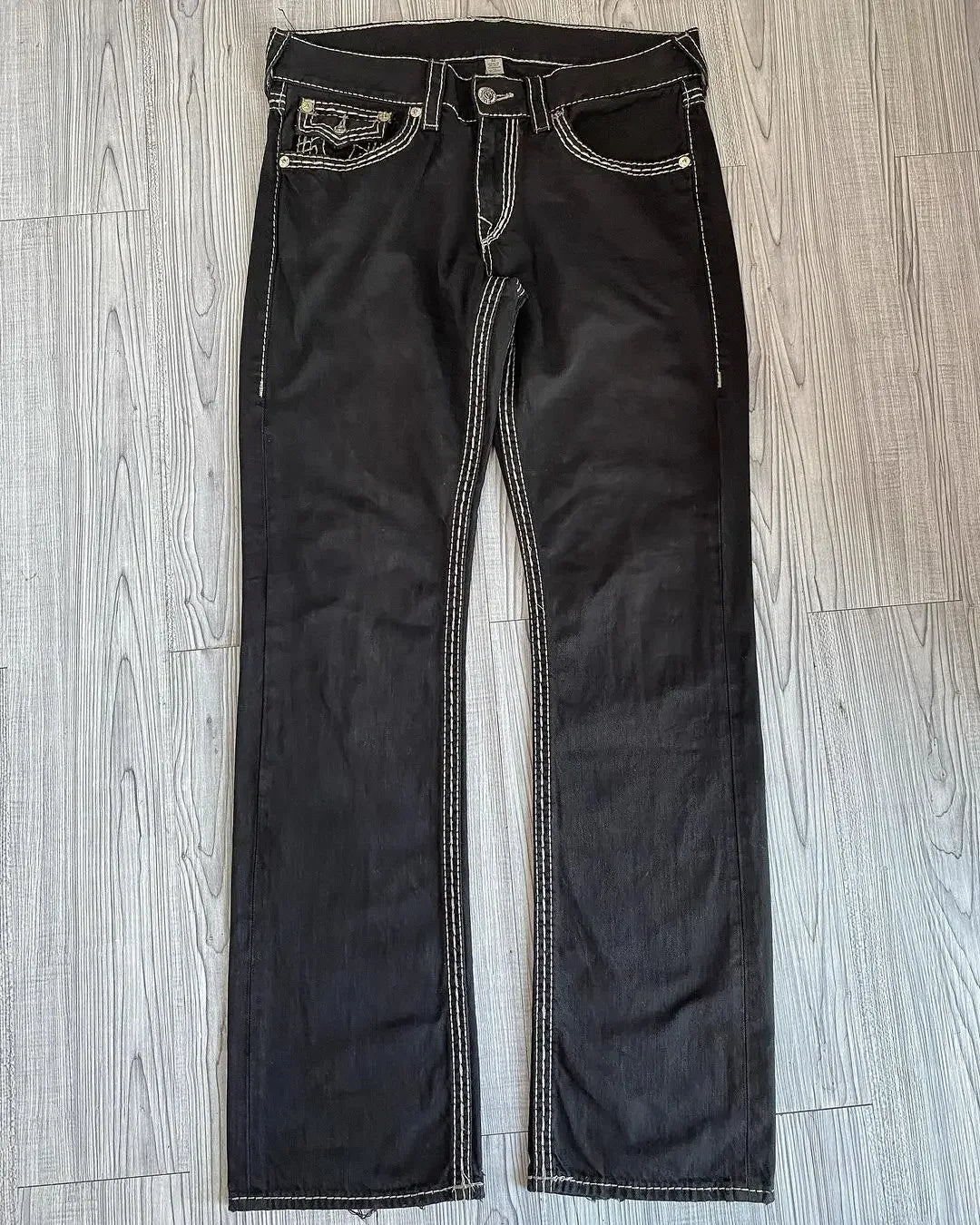 Y2k – jean Vintage gothique pour femmes, mode brodé, Hip Hop, loisirs de rue, beau jean taille haute, jambe droite, jambes larges