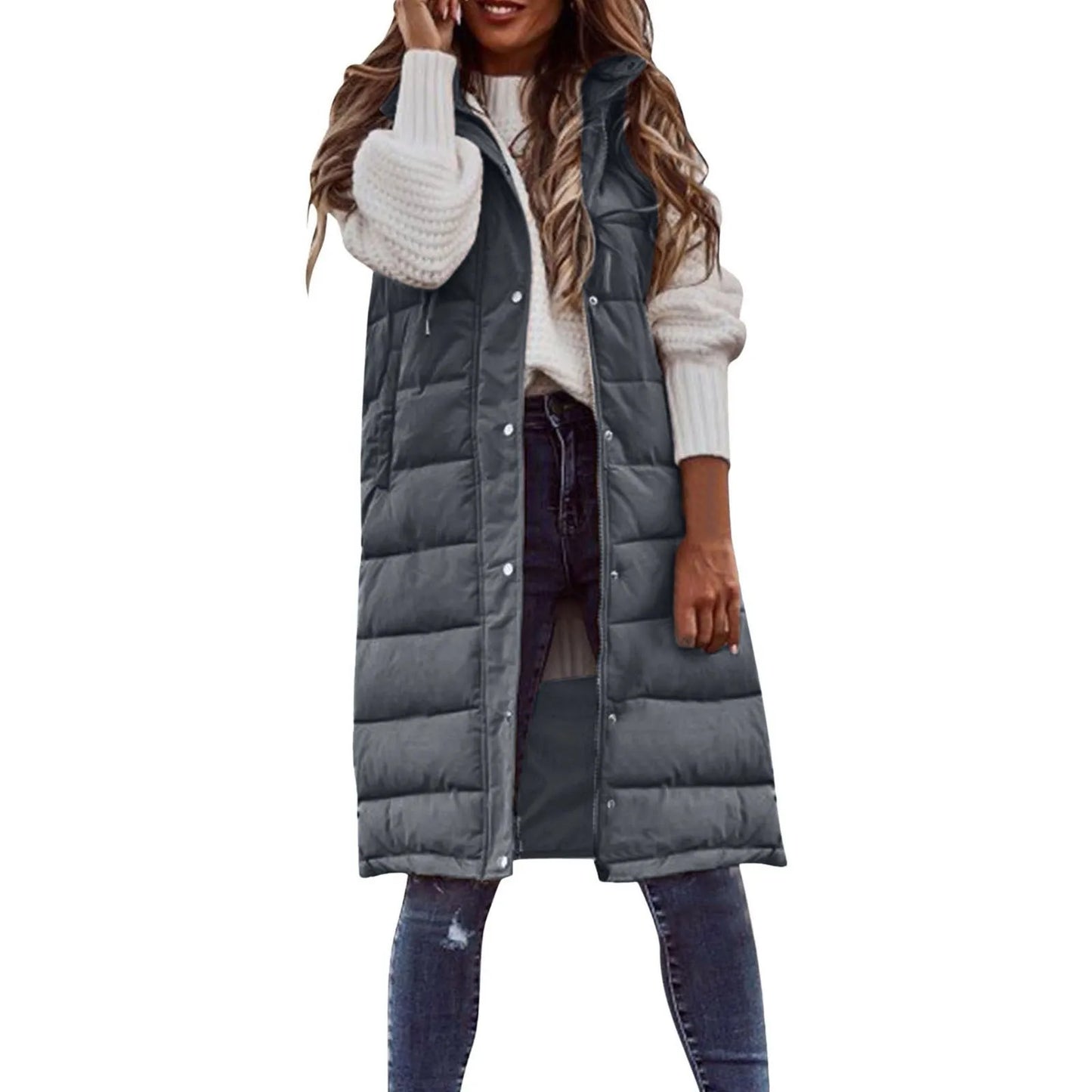 Manteau Long pour femme, gilet avec capuche, sans manches, chaud, en coton, gilet matelassé, doudoune d'extérieur, 5XL, automne hiver