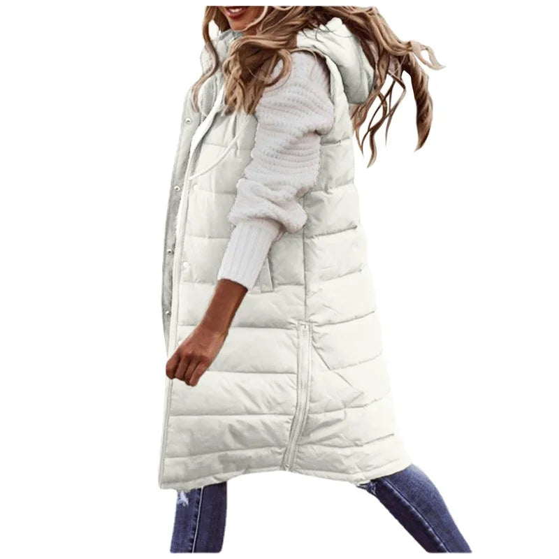 Manteau Long pour femme, gilet avec capuche, sans manches, chaud, en coton, gilet matelassé, doudoune d'extérieur, 5XL, automne hiver