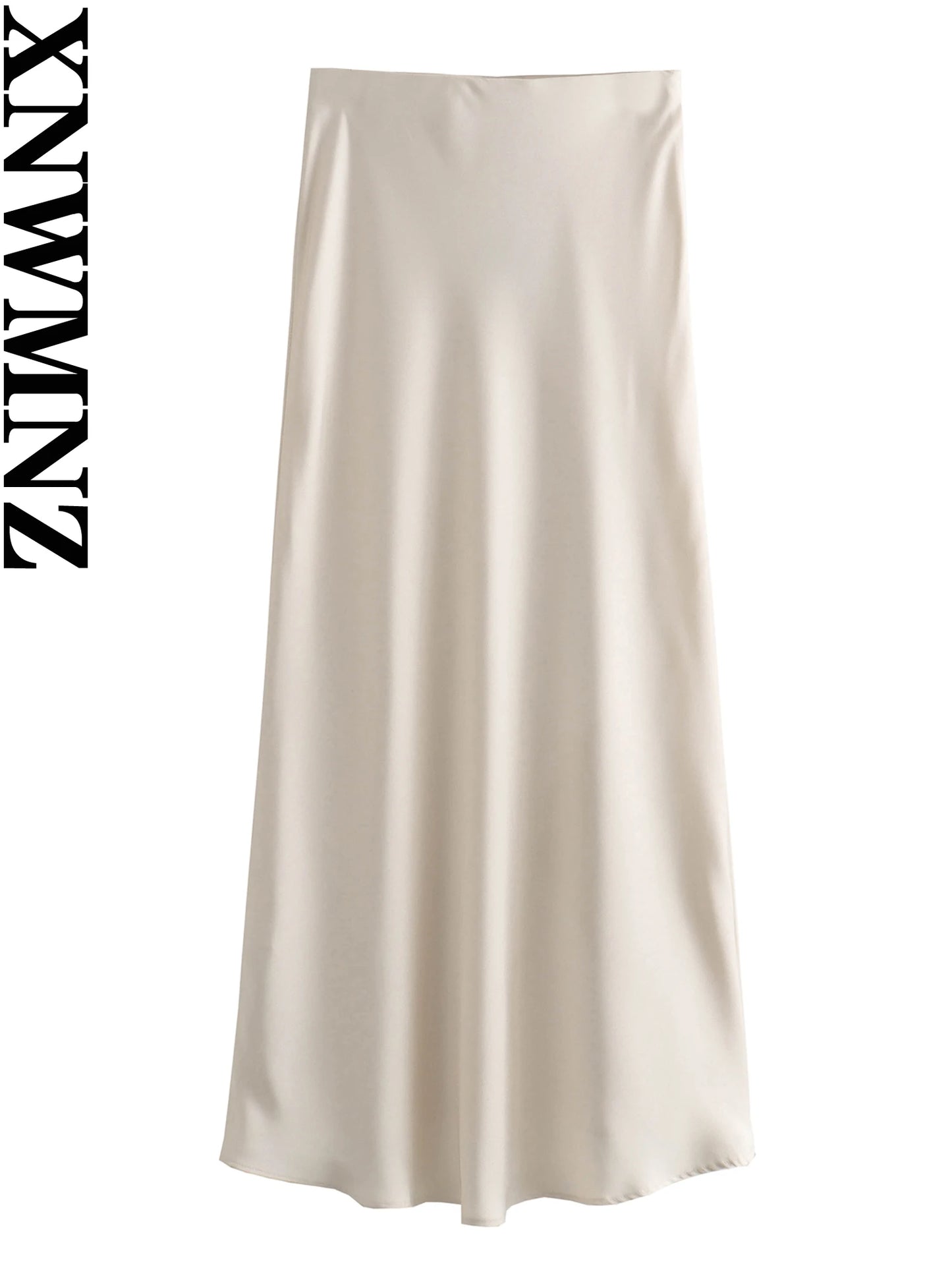 XNWMNZ – jupe mi-longue en Satin fluide pour femmes, Vintage, taille haute, élastique, ourlet évasé, rue, mode féminine, 2023