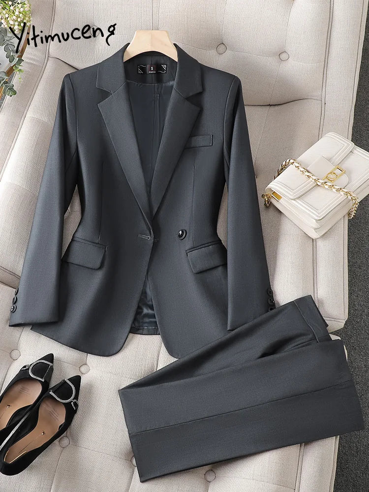 Yitimuceng tenue de bureau femmes Blazer costumes élégant mode Chic manteaux à manches longues jolie pochette veste costumes pantalon 2 pièces ensemble