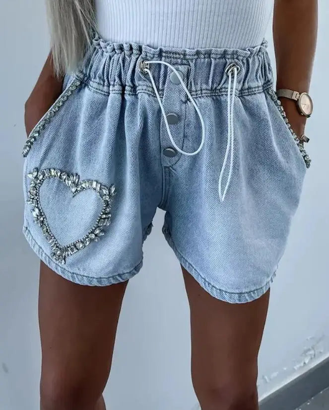 Y2K femmes Short En Jean 2023 D'été Quotidien Mode Strass Poche Conception Décontracté Au-dessus Du Genou Mini Short En Jean Streetwear