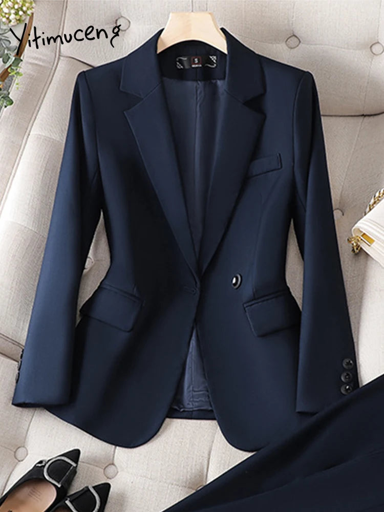 Yitimuceng tenue de bureau femmes Blazer costumes élégant mode Chic manteaux à manches longues jolie pochette veste costumes pantalon 2 pièces ensemble