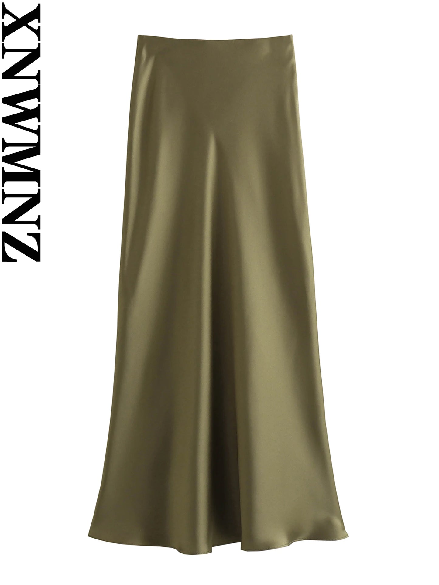 XNWMNZ – jupe mi-longue en Satin fluide pour femmes, Vintage, taille haute, élastique, ourlet évasé, rue, mode féminine, 2023