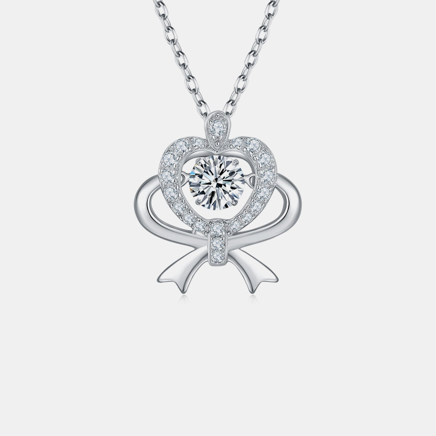 Collier avec nœud et cœur en argent sterling Moissanite 925