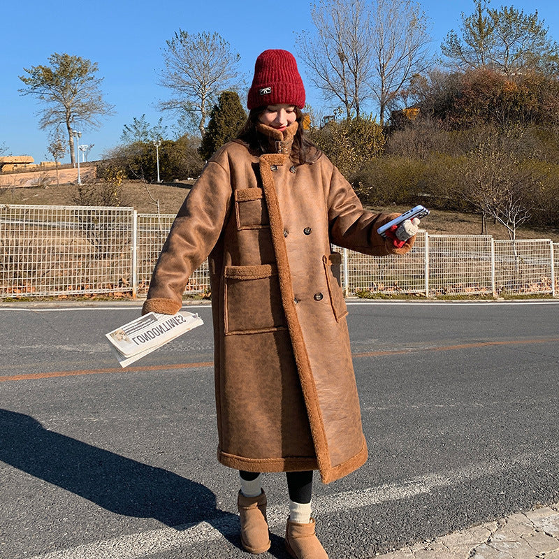 Abrigo de lana de cordero de doble cara de invierno para mujer