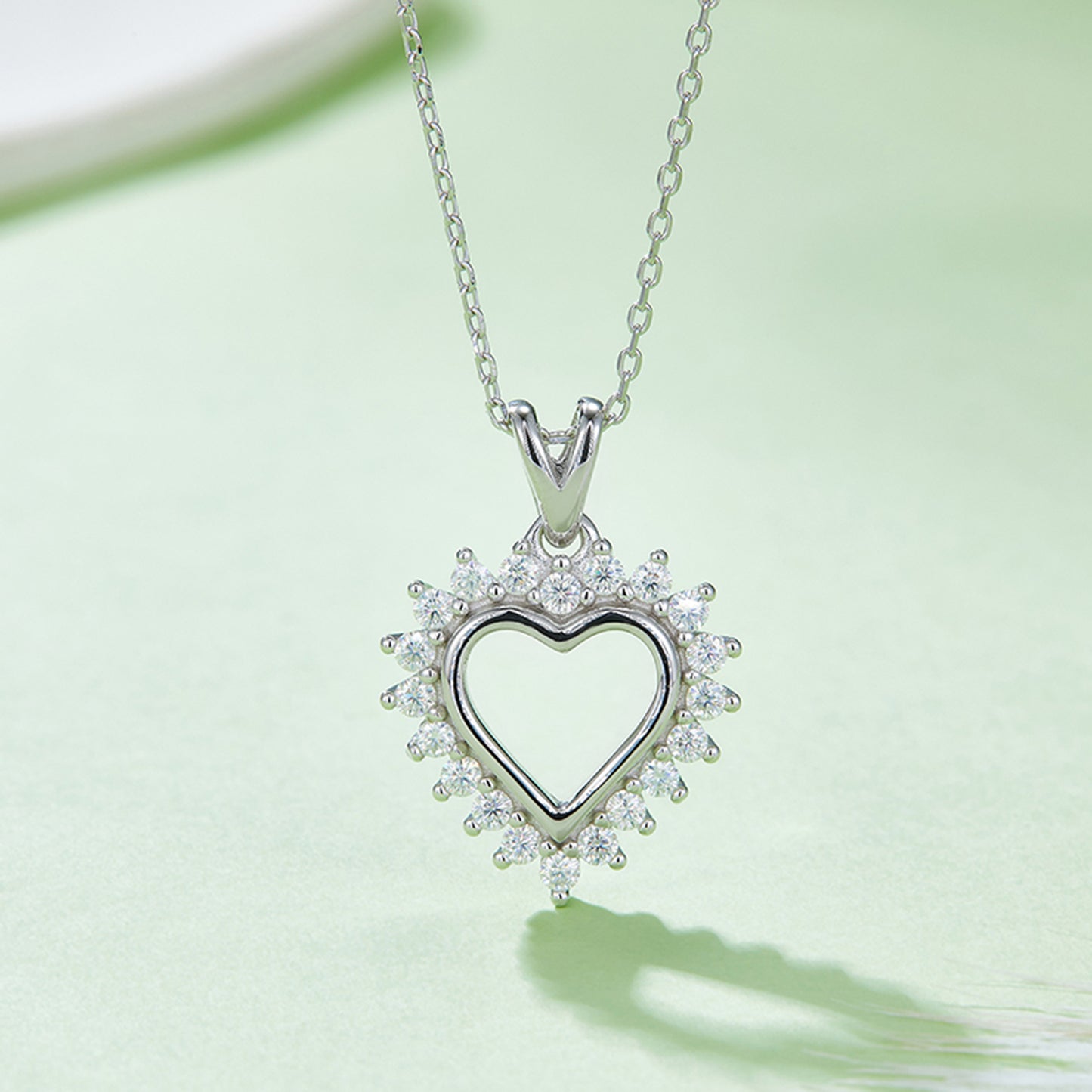 Collier pendentif coeur en argent sterling Moissanite 925