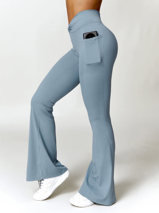 Pantalon actif torsadé taille haute bootcut avec poches