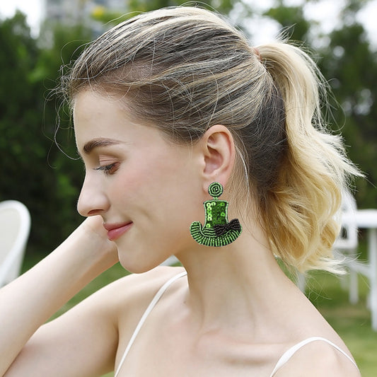 Boucles d'oreilles pendantes en forme de chapeau à paillettes et perles