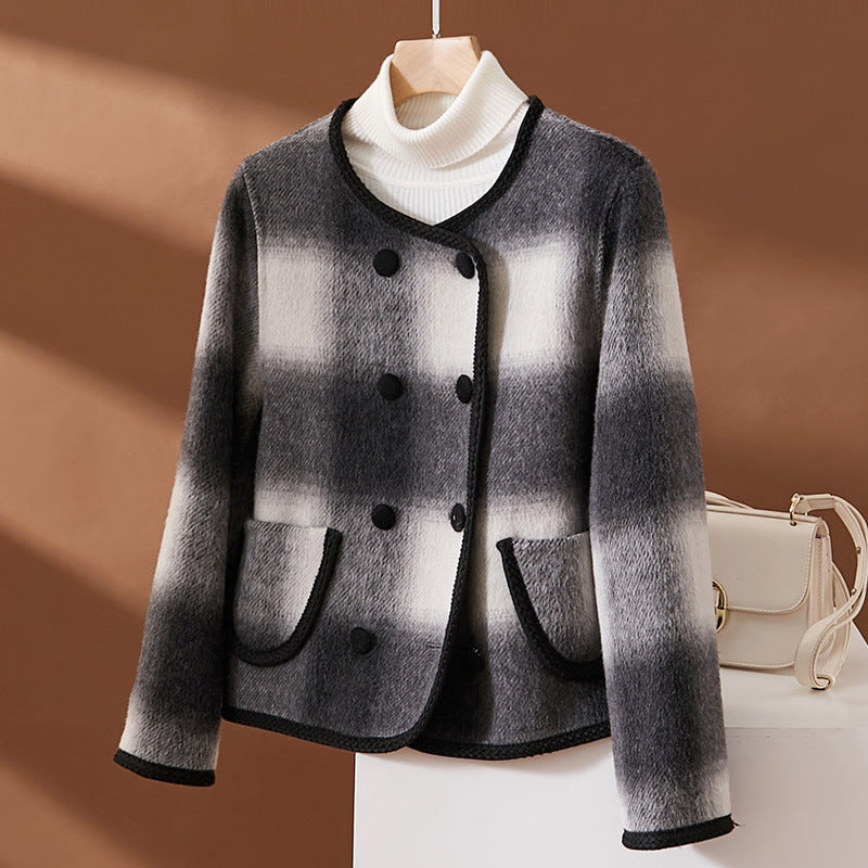 Women's Plaid Short Wool Overcoat