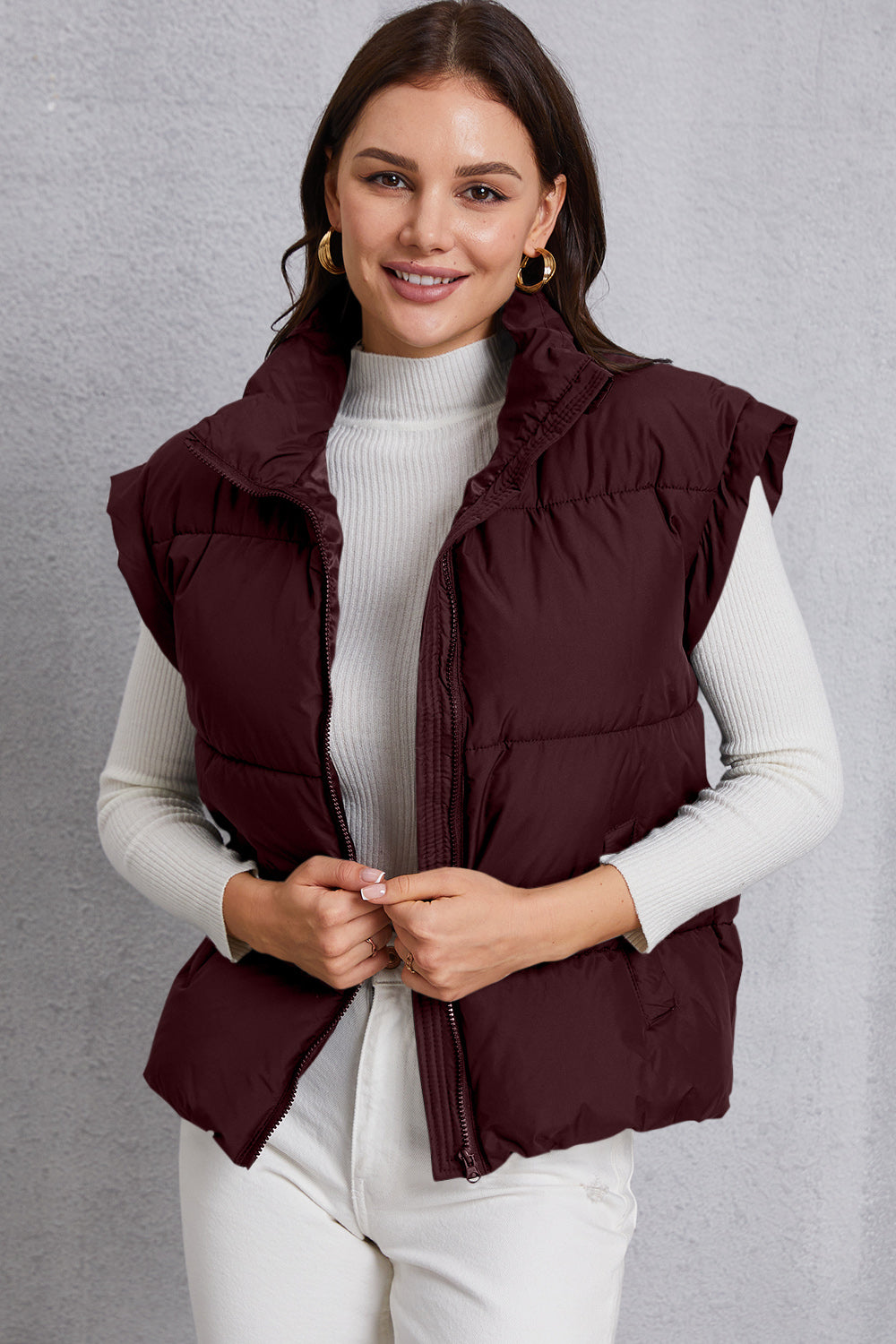 Manteau gilet avec poche et col roulé zippé