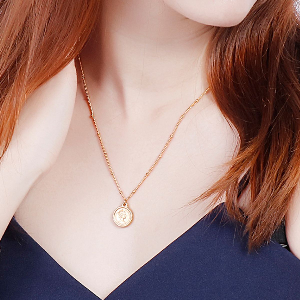 Collier pendentif pièce de monnaie en acier inoxydable