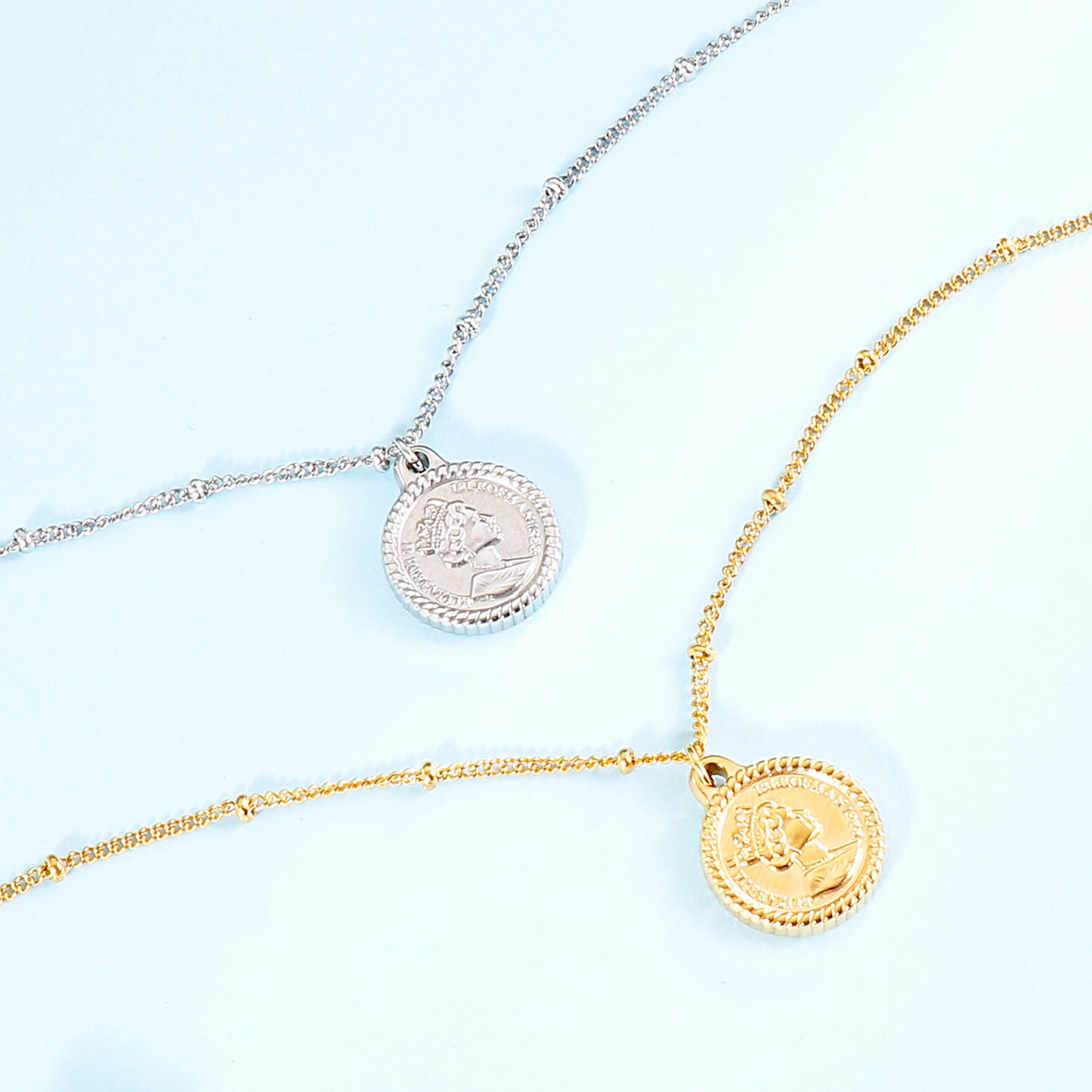 Collier pendentif pièce de monnaie en acier inoxydable